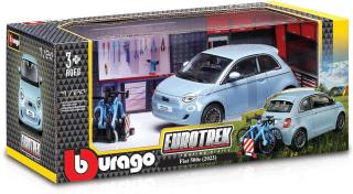FIAT 500 2023 mit Fahrradträger hellblau Burago 1:24
